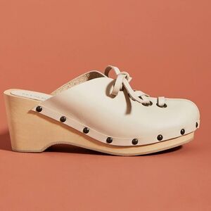 Kelsi Dagger Brooklyn Beige Cream Leather Lace-Up Clogs Size 6.5